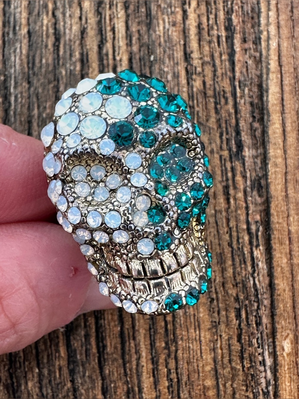 Crystal Skull Ring in White and Teal ring